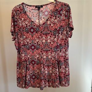 Roz & Ali multi colored floral print top, size XL